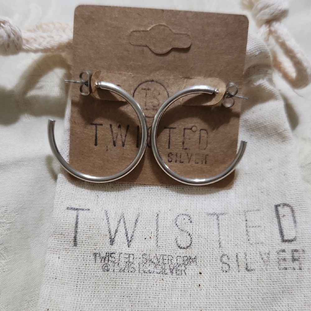 Twisted Silver Open Hoop Earrings